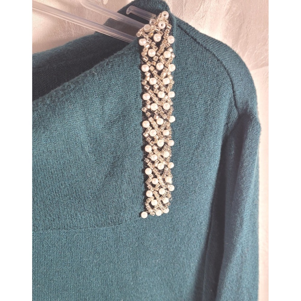Chico's Sparkle Trim Envelope Neck Long Sleeve Knit Top - Goddess Green Sz 3 XL - Picture 2 of 5